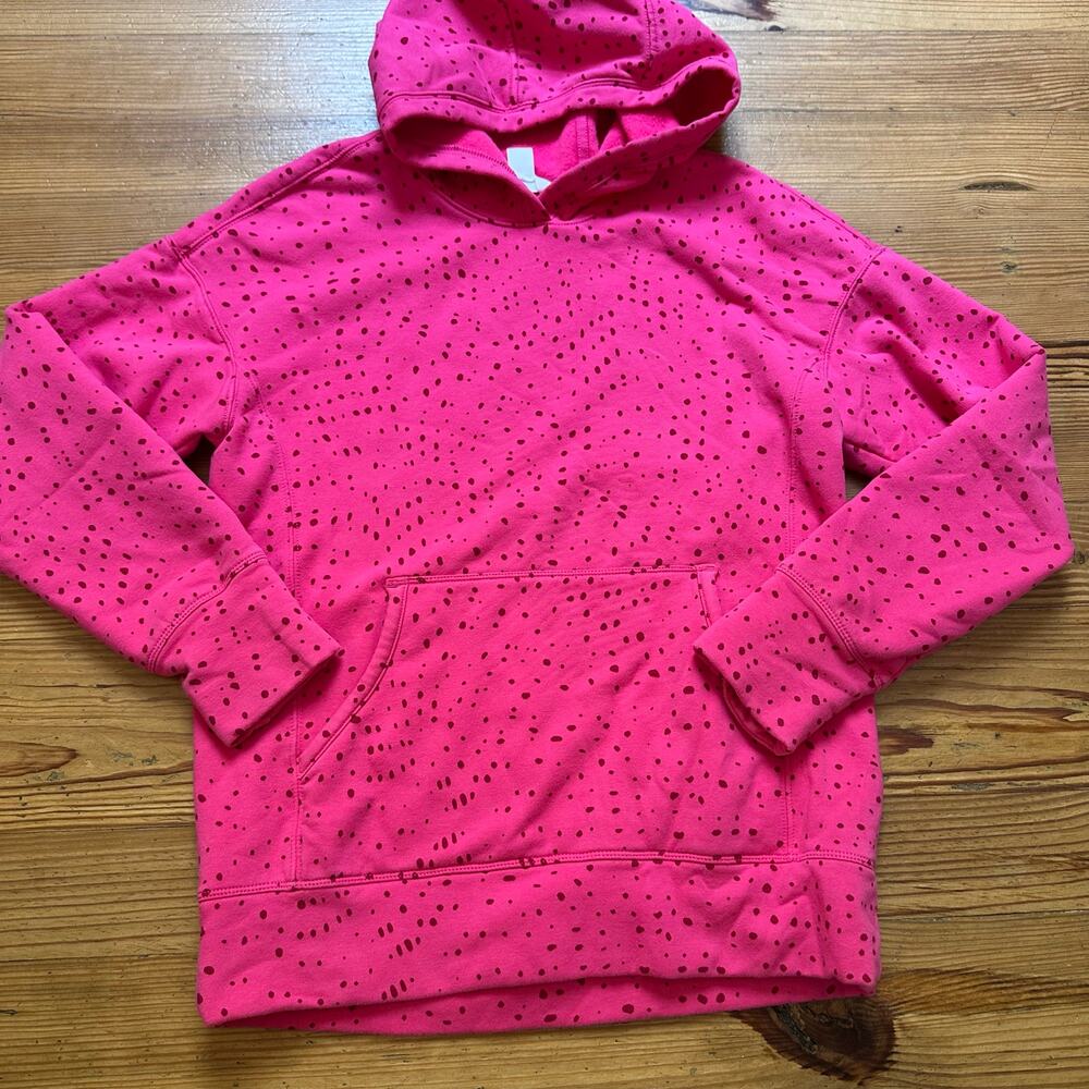 Athleta pink spotted hooded cotton sweatshirt SIZE 14